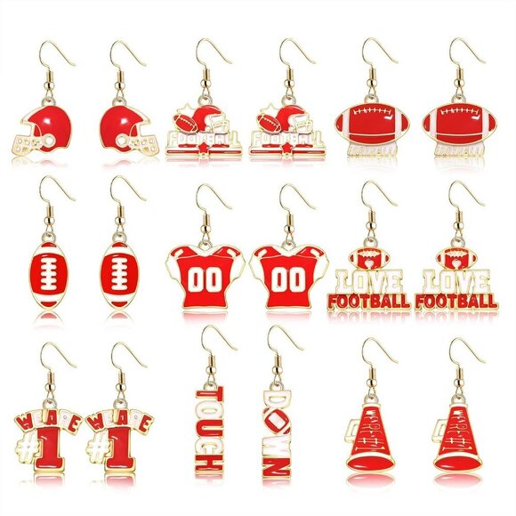Football Earrings Bulk 9 Pairs Dangle Touch Down Helmet Team Spirit Jewelry - Picture 1 of 6